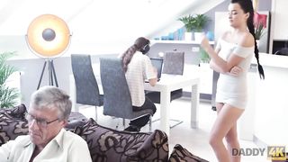 DADDY4K. Taboo hookup of elder fellow and saucy black-haired concludes with spunk in facehole