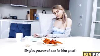 For the sake of homework dame in jean cut-offs agrees to give sheer pleasure to stepbro