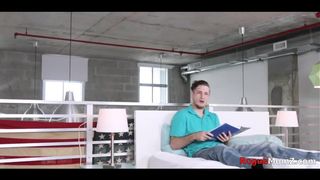 Delightful, ash-light-haired nubile is deep-deep-deep throating her beau's rock-hard-on and sharing it with his step- mommy