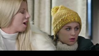 Warm-Uber-Super-Cute ash-blonde is warming up on a very cold day in a trio way, with her step- mother