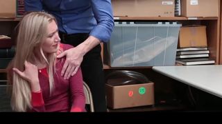 Crazy cop is pummeling a pretty teenager, in a local store, when her step mommy is watching