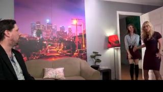 Platinum-Ash-Blonde step mom is putting her thumbs in her step daughter’s twat, when kissing her tender lips