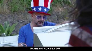 FamilyStrokes - Hot Busty MILF Joins Step-Son for Threesome - Real Incest sex