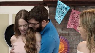 StepSis And Teen Friend Sneak Fuck At Mayo Party