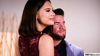 Super-Fucking-Hot black-haired was prepared for the prom night but got engaged having lovemaking with her step- brutha