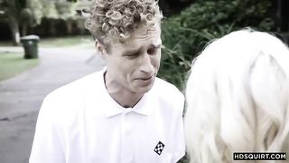 Naughty towheaded gal is in the mood to have hookup with her step- son-in-law and his gf