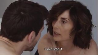 Spanish movie scene. Old mistress and Young man