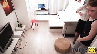 Ultra-Cute, towheaded mom is about to have casual lovemaking with her step- son-in-law, until she shoots a load