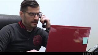 Chested light-haired dame eyed her stepsonnie jacking off and determined to have sex with him