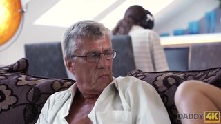 DADDY4K. Taboo sex of older fellow and delicious dark-hued-haired ends with spunk in throat