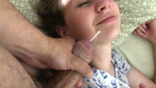 Real Stepsister massages man meat thinking it is in a desire, POP-SHOT on face