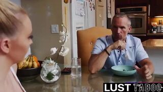 Bitchy blonde school damsel is blackmailing her step- father, just because she wants to rail his fellow meat