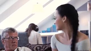 Taboo hump of older boy and sweet ebony-haired completes with jizz in gullet