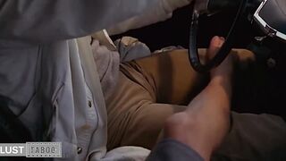 Niece in the Car Seduces to her Uncle by Stroking his Dick with her Foot