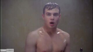 Twins make out in the shower arousing a young guy