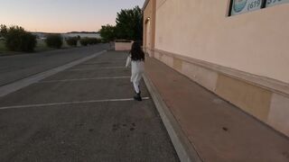 Out ambling around nude in public on Thanksgiving! Ginormous inborn fun bags out, coochie frolicking!