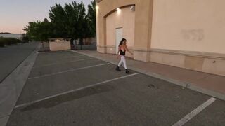 Out ambling around nude in public on Thanksgiving! Ginormous inborn fun bags out, coochie frolicking!