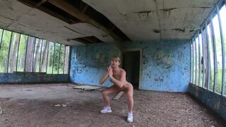 Full frontal nudity nymph in an deprived building