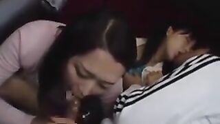 Asian Public Handjon and Blowjob. Mom, Daughter and Pervy Male Passenger on the Bus (CENSORED JAV)