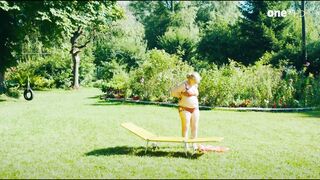 Grandma Sunbathes Naked in the Backyard of the House