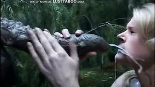 Blowjob to a monster. Retro adult movie scene