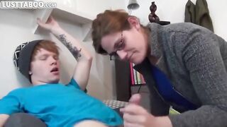 Mom catches son jerking. Blowjob help mom