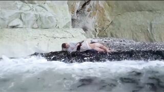 A 20-year-old brother punishes his young cousin on the beach