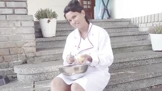 Cute busty MILF-cook let a lustful male student bang her for money, hd taboo video