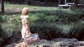 An old pervert undresses a young beauty in the woods behind his wife's back and tries lingerie on her