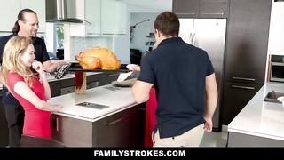 Step Sister Sucks and Fucks Brother during Thanksgiving Dinner